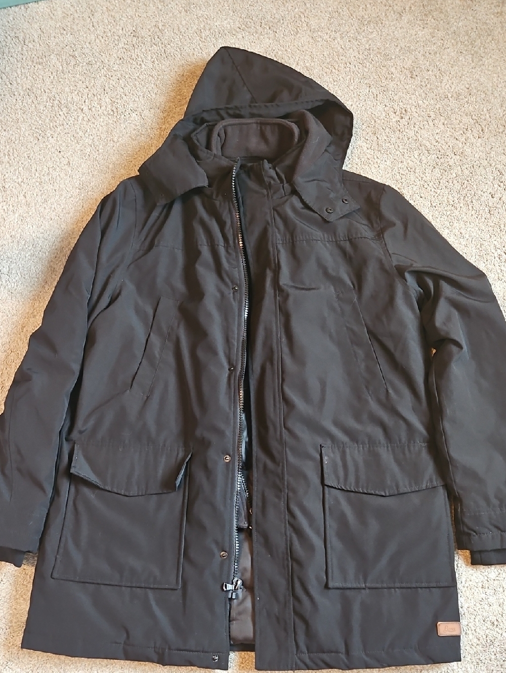 Bass Men’s Winter Coat Large Black Hooded Parka Like New